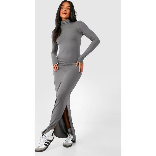 Womens Premium Super Soft Roll Neck Bodycon Maxi Dress - Grey - 14, Grey