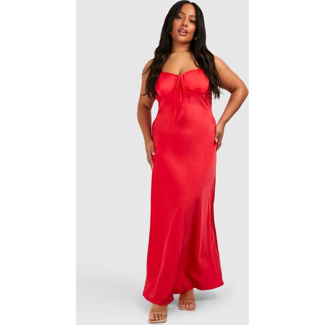 Womens Plus Satin Slip Midaxi Dress - Red - 26, Red