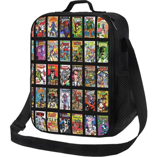 Kids Lunch Bag Vintage Superhero Evil Villains Comic Book Collection Retro Pattern Insulated Tote Box for Girls Boys Back to School