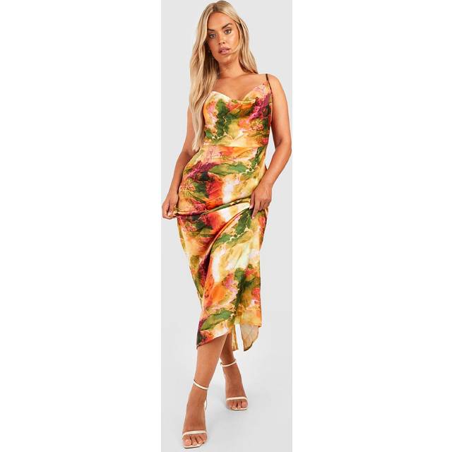 Womens Plus Marble Printed Satin Maxi Dress - Multi - 28, Multi