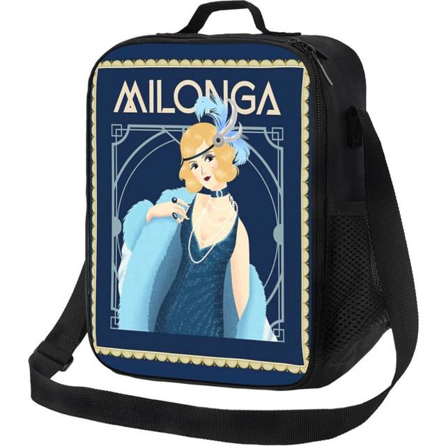 Kids Lunch Bag Blue Art Deco 1920s Style Tango Milonga Flapper Insulated Tote Box for Girls Boys Back to School