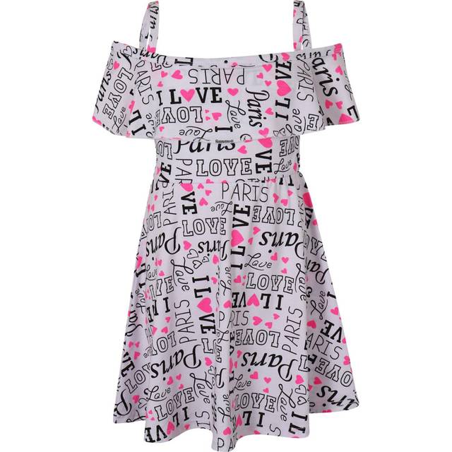 (7-8 Years, Off Shoulder Dress) Girls I Love Paris Print Crop Top Legging Dresses