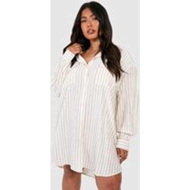 Womens Plus Stripe Oversized Shirt Dress - Beige - 18, Beige