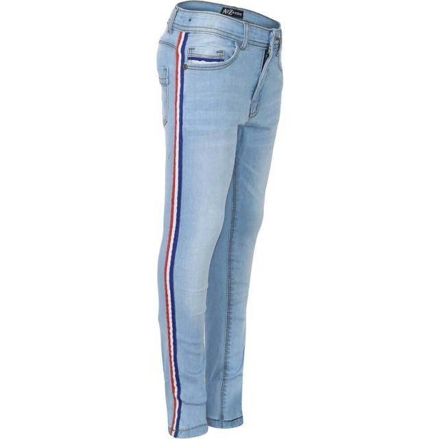 Kids boys denim jeans contrast taped light blue stretchy pants trouser 5-13 year
