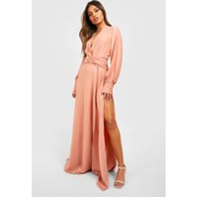 Womens Satin Twist Front Maxi Bridesmaid Dress - Pink - 10, Pink