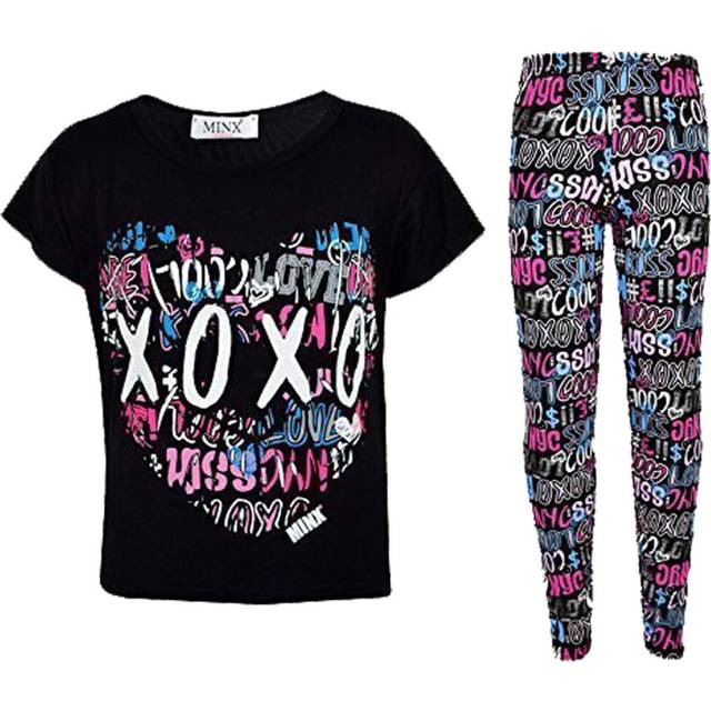 Kids girls xoxo printed trendy top & cool graffiti fashion legging set 7-13 year