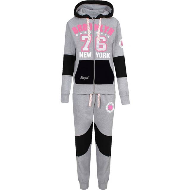 Kids girls tracksuit fleece hoodie grey brooklyn 76 york top bottom joggers
