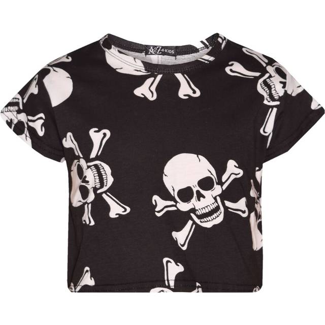 (5-6 Years, Crop Top) Girls Skull Print Crop Top & Legging Skater Dress