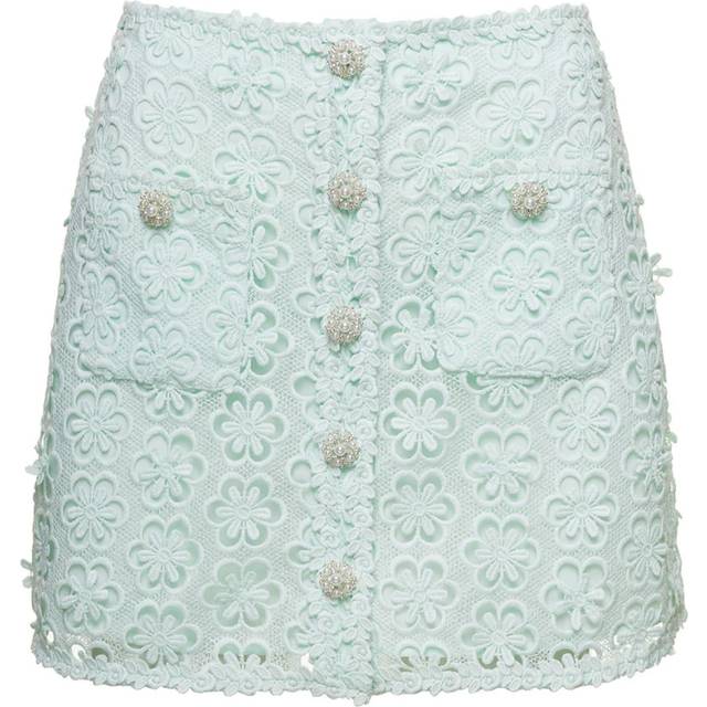 Self Portrait, Short Skirts, female, Blue, S, Blue daisy guipure mini skirt