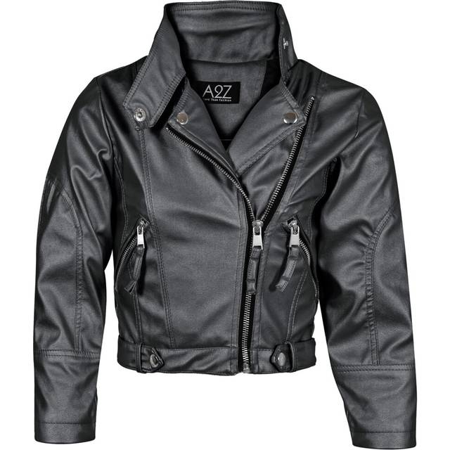 (9-10 Years) Girls PU Leather Black Jacket Waterproof Coat