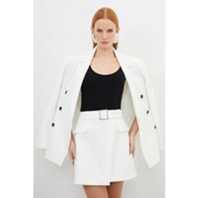Clean Tailored Belted Wrap Mini Skirt - Ivory
