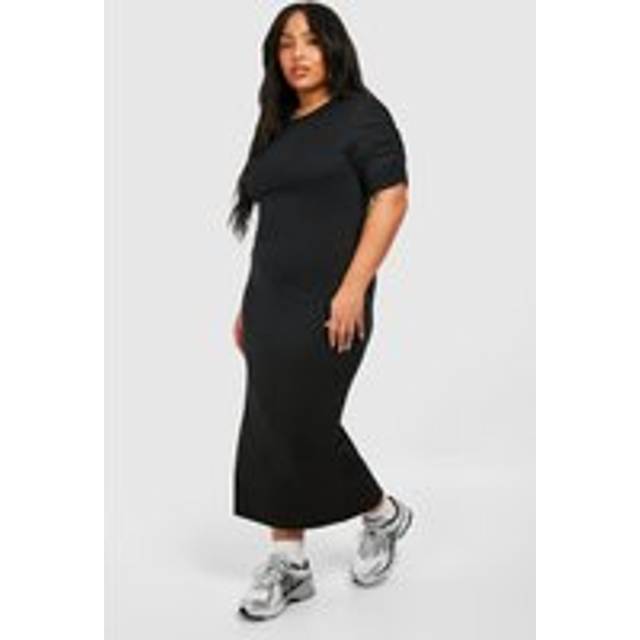 Womens Plus Super Soft Jersey Ruched Sleeve Colum Dress - Black - 16, Black