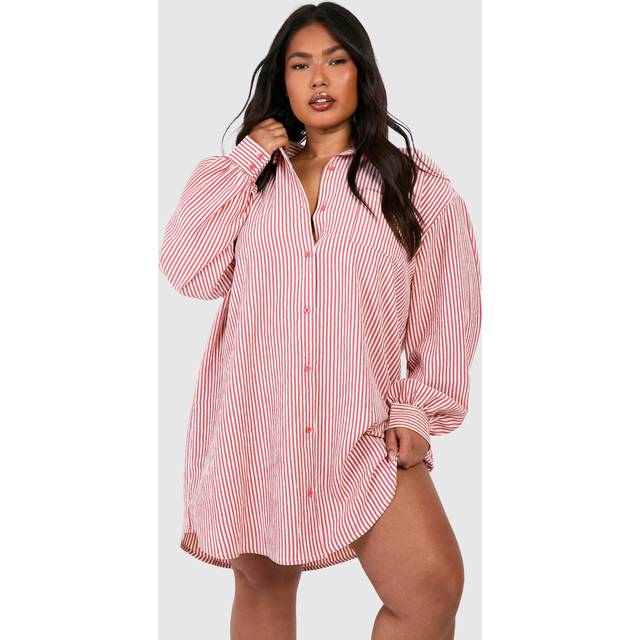 Womens Plus Seersucker Stripe Ultimate Oversized Shirt Dress - Orange - 16