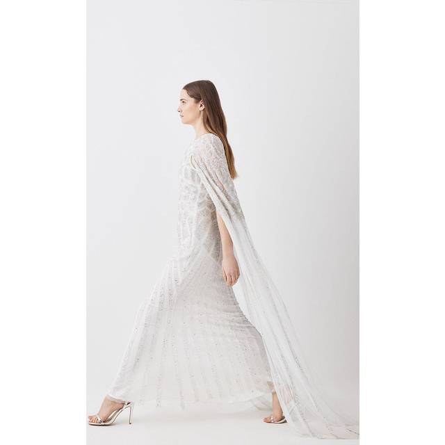 Premium Embellished Caped Maxi Dress - Ivory