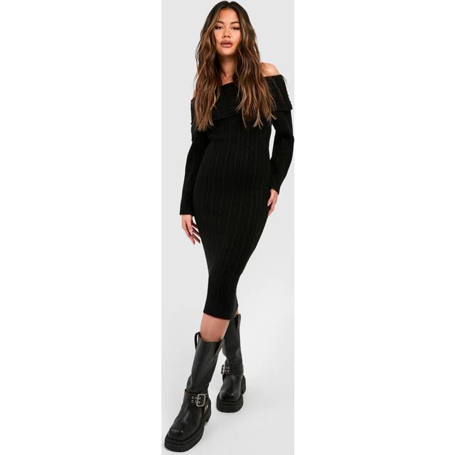 Womens Off The Shoulder Jumper Dress - Black - S/M