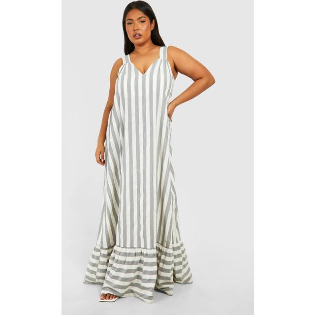 Womens Plus Wide Stripe Trapeze Maxi Dress - Grey - 16, Grey
