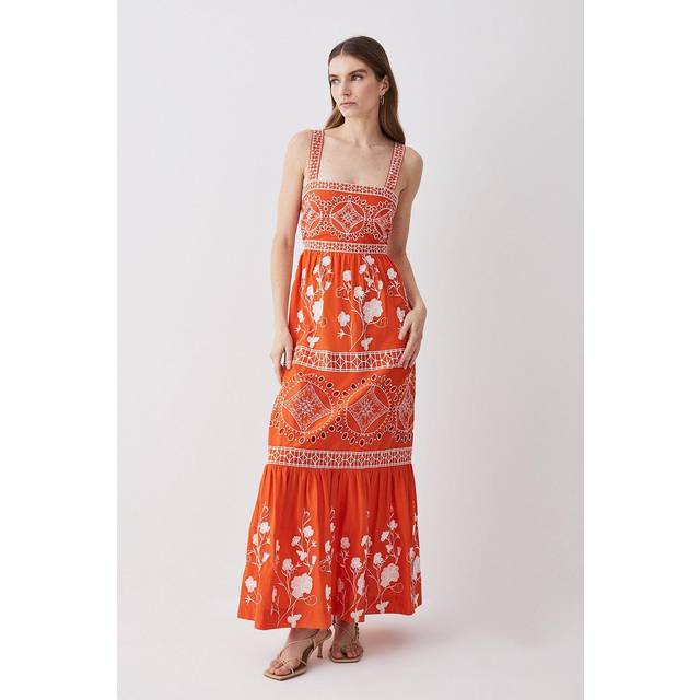 Floral & Geo Embroidered Woven Maxi Dress - Red