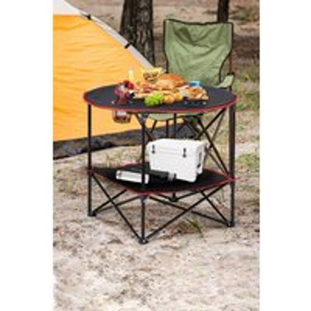 72.8cm Dia x 61.9cm H Foldable Camping Table Protable Fishing Round Table with Cupholders - Black - One Size