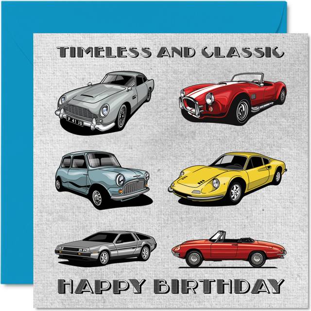 Vintage birthday cards for him - timeless & classic cars - happy birthday car...