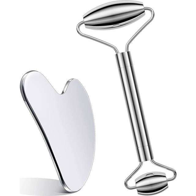 Tcare Face Roller and Gua Sha Set -Stainless Steel Mini Facial Roller,Skin Roller Massager for Wrinkles,Anti Aging Facial Roller