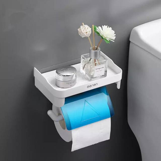 (a-02 blue) Wall Mount Toilet Paper Holder Roll Paper Storage Rack WC Toilet Paper Holder Hanger Bathroom Rack Shelves Tissue Paper Holder