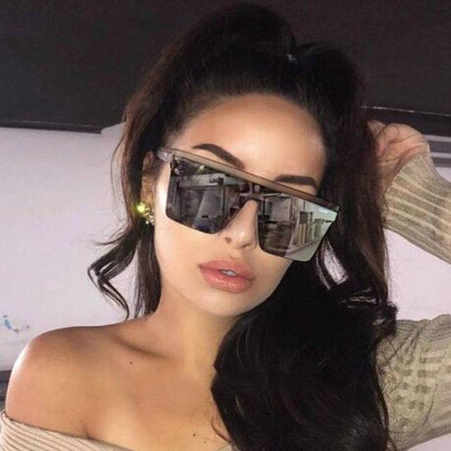 (C01 Black Black) Fashion Oversized Sunglasses Women Big Frame Square Flat Top Rivet Sun Glasses Female Men Vintage Mirror Shades Gradient UV400