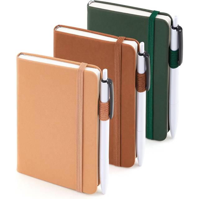 feela Pocket Notebook Journals  Mini Cute Small Hardcover College Ruled Notepad Office School Supplies  with 3 Black Pens  3.5?x 5.5?  3 Pack  A6  Vin