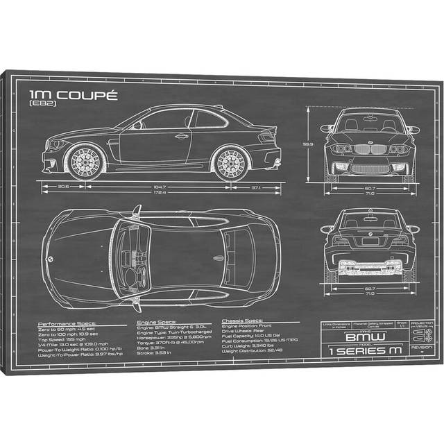 BMW 1M Coupe (F82) | Blueprint by Action Blueprints - Wrapped Canvas Graphic Art - Black (30.48cm H x 45.72cm W x 1.9cm D)