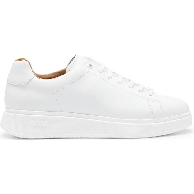 Boss Orange Bulton Runn Mens Polished Leather Trainers With Rubber Outsole - White - Size UK 10