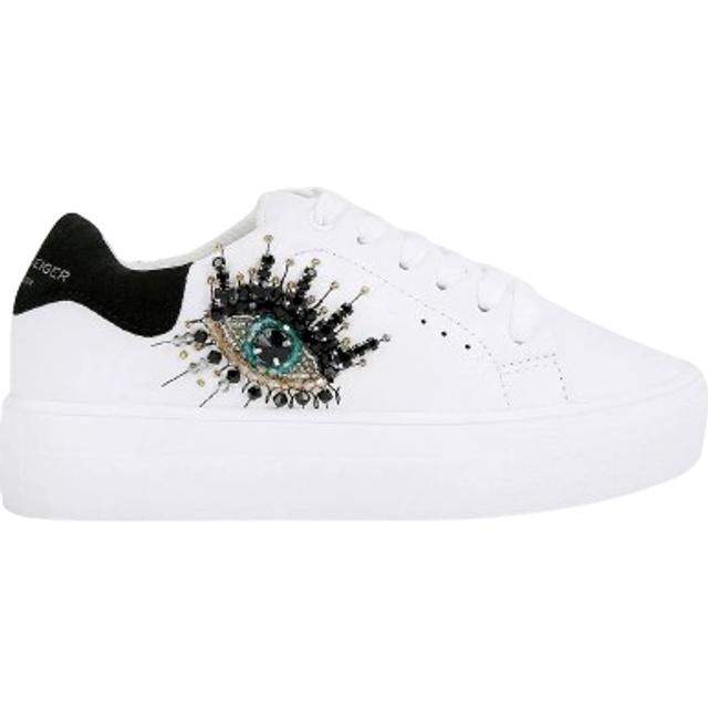 Kurt Geiger London Leather Embellished Eye Sneakers - White - 32