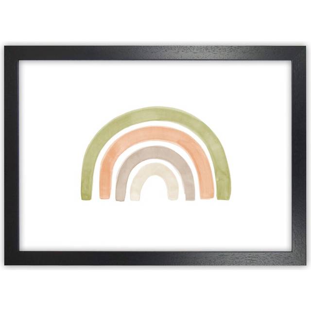 Watercolour Rainbow I - Green - Graphic Art Print on Paper - Black Framed Canvas (25cm H x 34cm W x 3cm D)