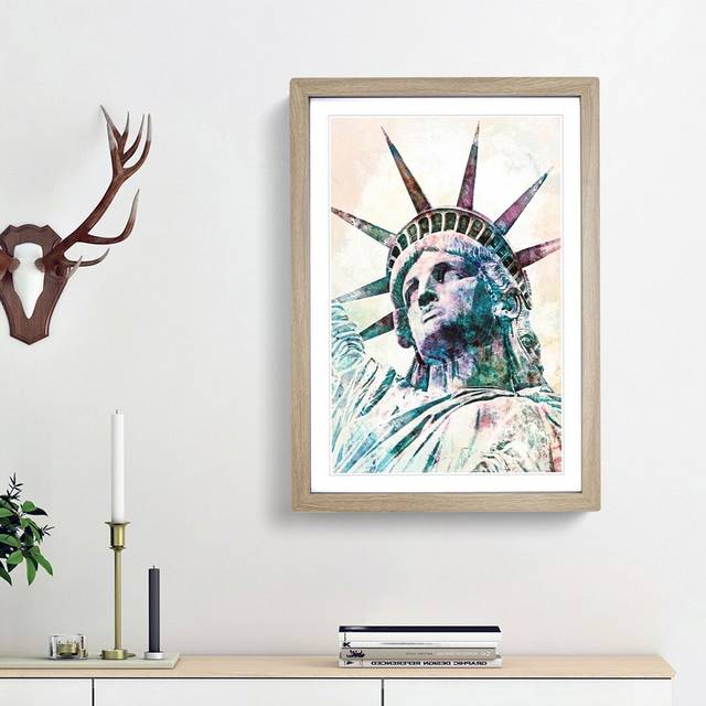 Statue of Liberty - Picture Frame Painting Print - Oak Framed (65cm H x 48cm W x 2cm D)