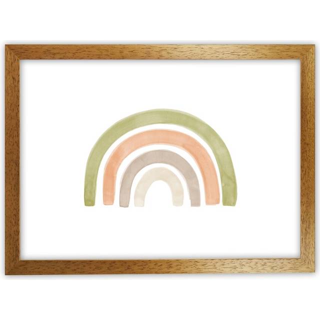 Watercolour Rainbow I - Green - Graphic Art Print on Paper - Oak Framed Canvas (64cm H x 88cm W x 3cm D)