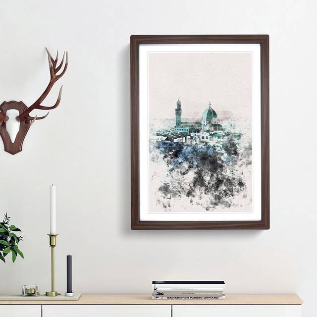 Florence Cathedral In Italy Abstract Watercolour - Picture Frame Graphic Art - Walnut Framed (63cm H x 45cm W x 2cm D)