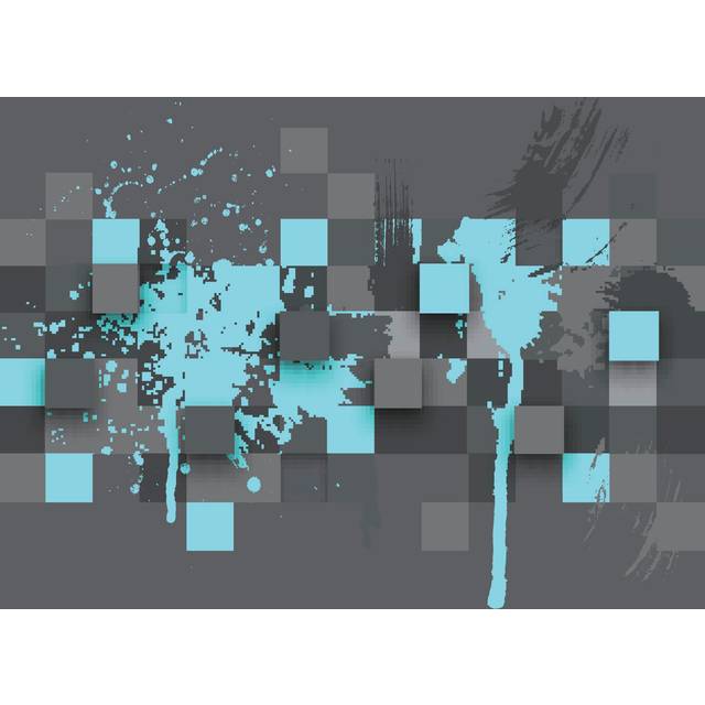 Texture with Squares and Paint Splashes by v_alex - Wrapped Canvas Art Prints - Blue;Grey (51cm H x 51cm W x 3.8cm D)