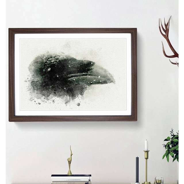 Crow in Alaska in Abstract - Picture Frame Graphic Art Print - Walnut Framed (36cm H x 48cm W x 2cm D)