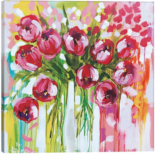 Razzle Dazzle Tulips by Amanda J. Brooks - Painting Print on Canvas - No Frame (66.04 cm H x 66.04 cm W x 3.175 cm D)
