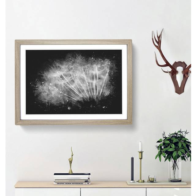 Dandelion Seed Sketch Paint Splash - Picture Frame Graphic Art - Oak Framed (24cm H x 33cm W x 2cm D)