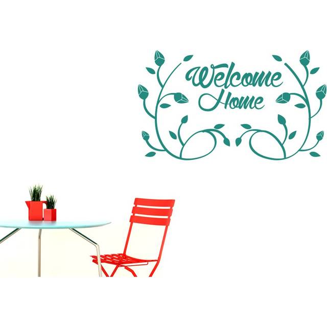 Welcome Home Flower And Vines Wall Sticker - Aqua Green (Large)