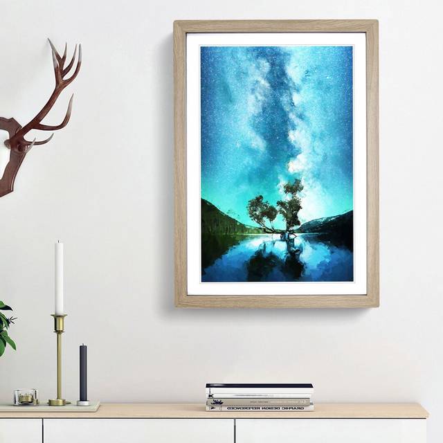 Milky Way Above Washington in Abstract - Picture Frame Graphic Art Print - Oak Framed (36cm H x 27cm W x 2cm D)