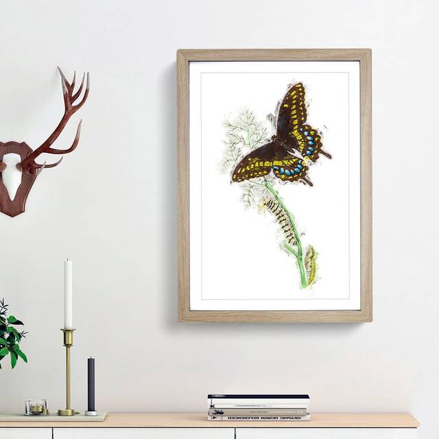 Caterpillar & Butterfly by George Shaw - Picture Frame Graphic Art Print - Oak Framed (36cm H x 27cm W x 2cm D)