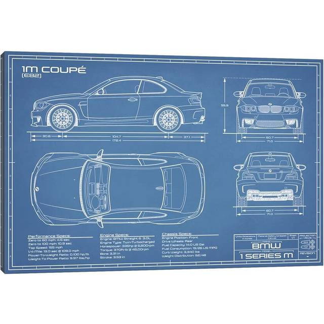 BMW 1M Coupe (F82) | Blueprint by Action Blueprints - Wrapped Canvas Graphic Art (66.04cm H x 101.6cm W x 1.9cm D)