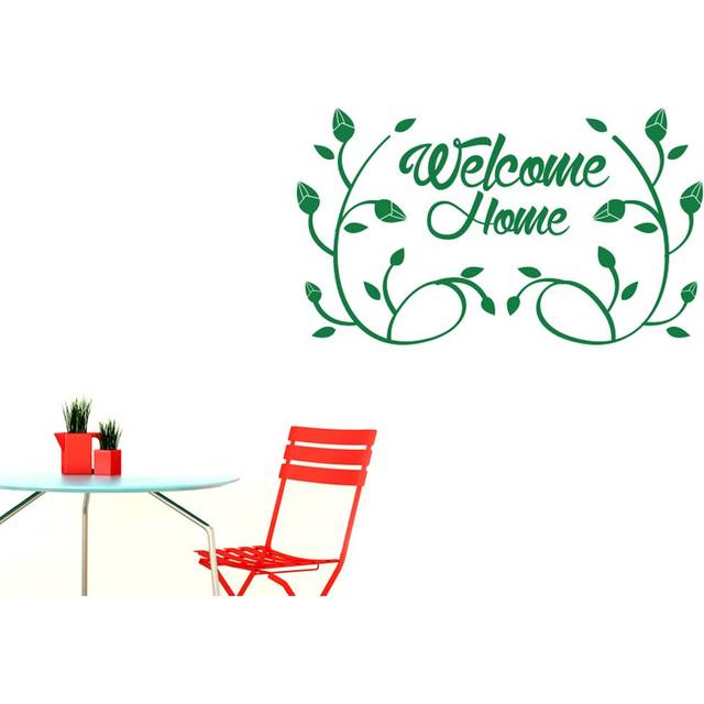 Welcome Home Flower And Vines Wall Sticker - Green (Large)
