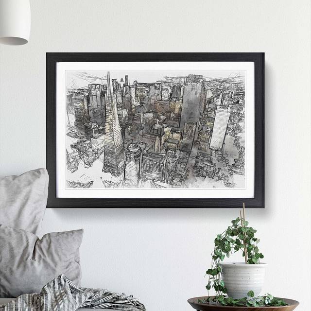 The San Francisco Skyline in Abstract - Picture Frame Graphic Art Print - Black (35cm H x 50cm W x 2cm D)