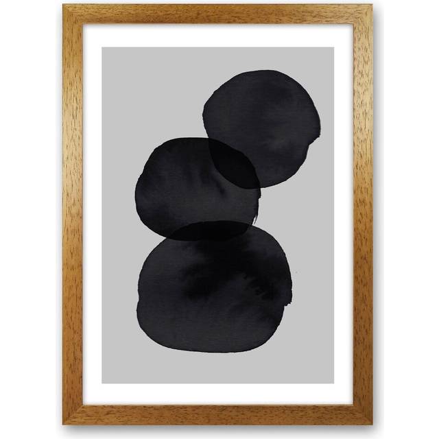 Grey and Black Stacked Circles by Pixy Paper - Graphic Art - Oak Framed (29.7cm H x 21cm W x 3cm D)
