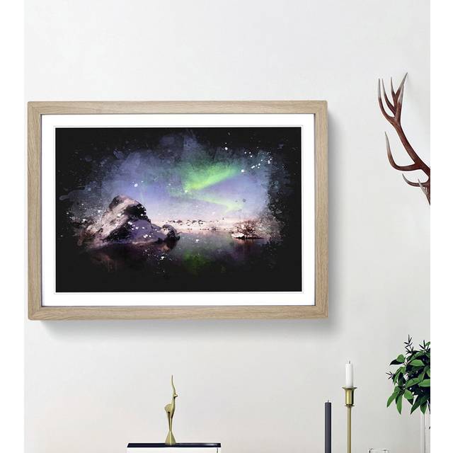 Northern Lights Aurora Borealis - Picture Frame Graphic Art Print - Oak Framed (33cm H x 45cm W x 2cm D)