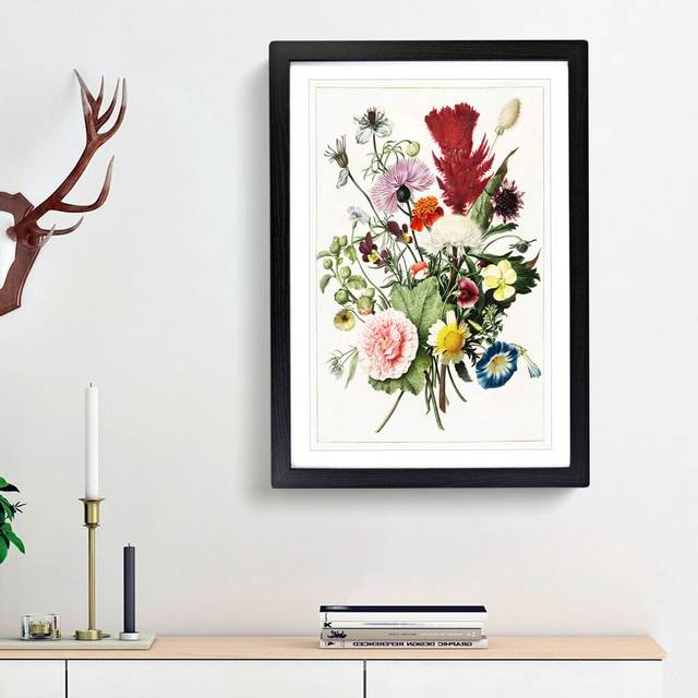 Bouquet of Flowers - Picture Frame Painting Print - Black Framed (65cm H x 48cm W x 2cm D)