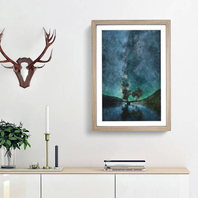 Milky Way Above Washington - Picture Frame Painting Print - Oak Framed (87cm H x 62cm W x 2cm D)