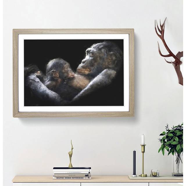 Gorilla Mother & Child - Picture Frame Graphic Art Print - Oak Framed (33cm H x 45cm W x 2cm D)