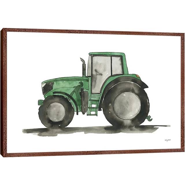 Green Tractor by Kelsey McNatt - Painting Print on Canvas - Classic Brown Wood Framed (152.5 cm H x 101.5 cm W)